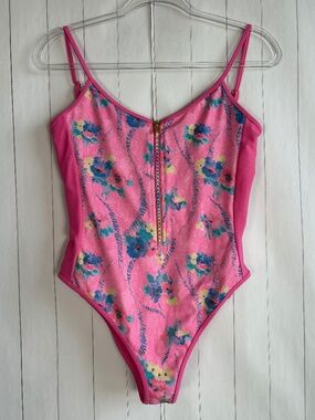 Loveshackfancy x‎ Beachriot size M Cheryl one piece swimsuit pink floral zip up